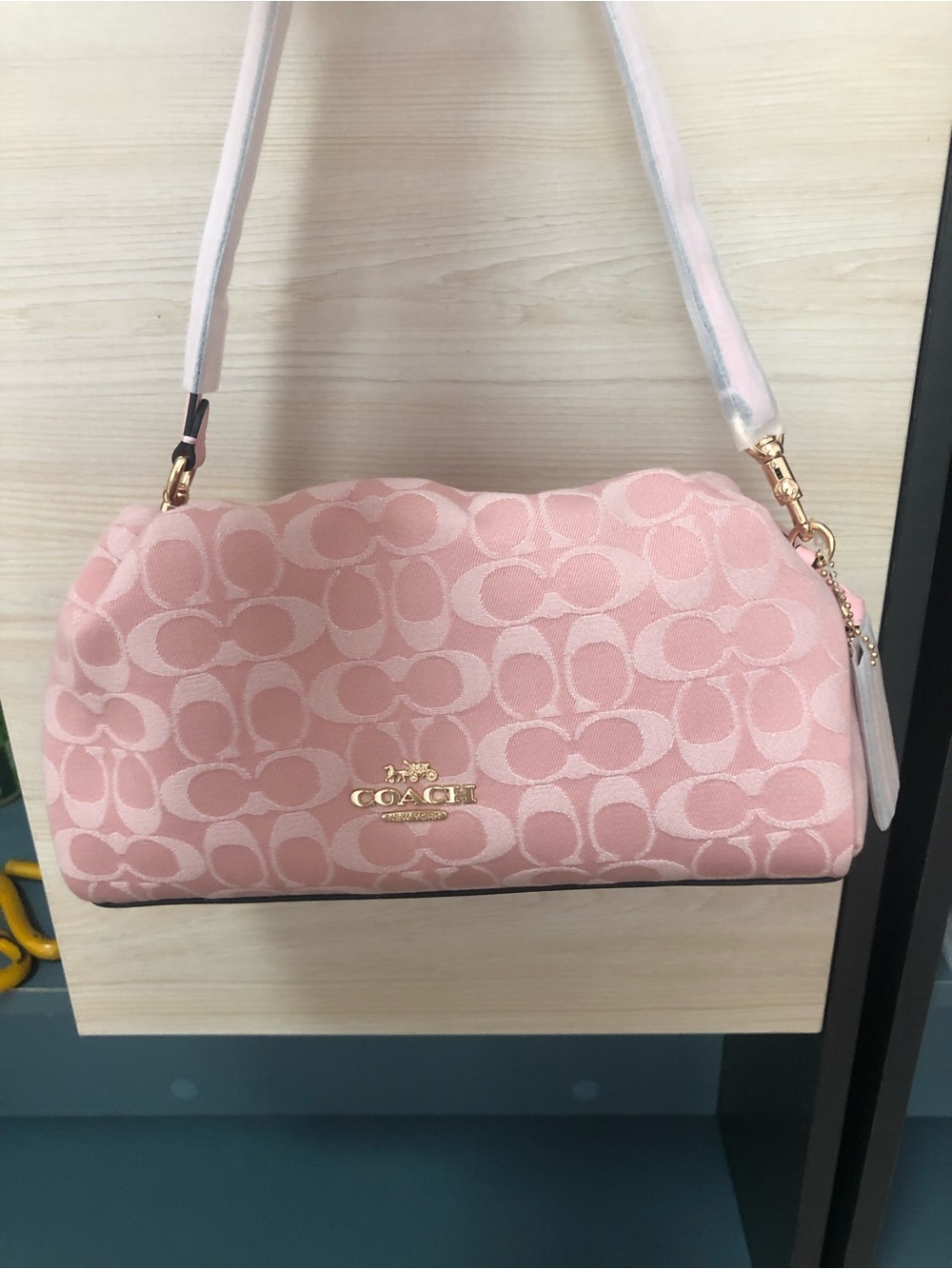 Coach Pink Signature Jacquard Crossbody Bag with Gold Hardware - Picture 8 of 12